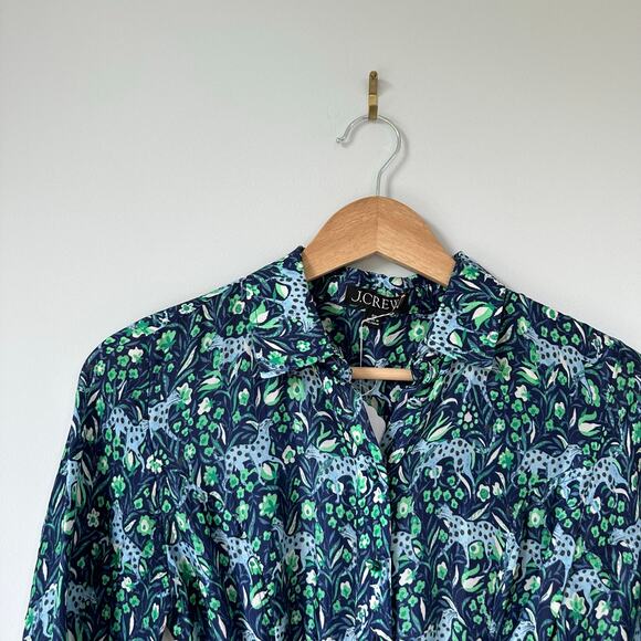 J. Crew Button Front Long Sleeve Midi Shirt Dress in Fauna Floral 00 - Picture 6 of 10
